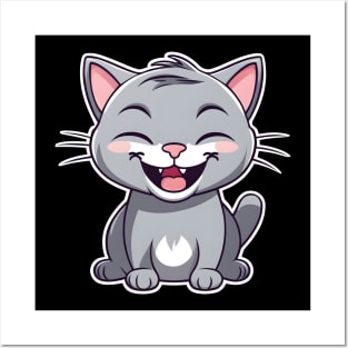 cute cat laughing Posters and Art